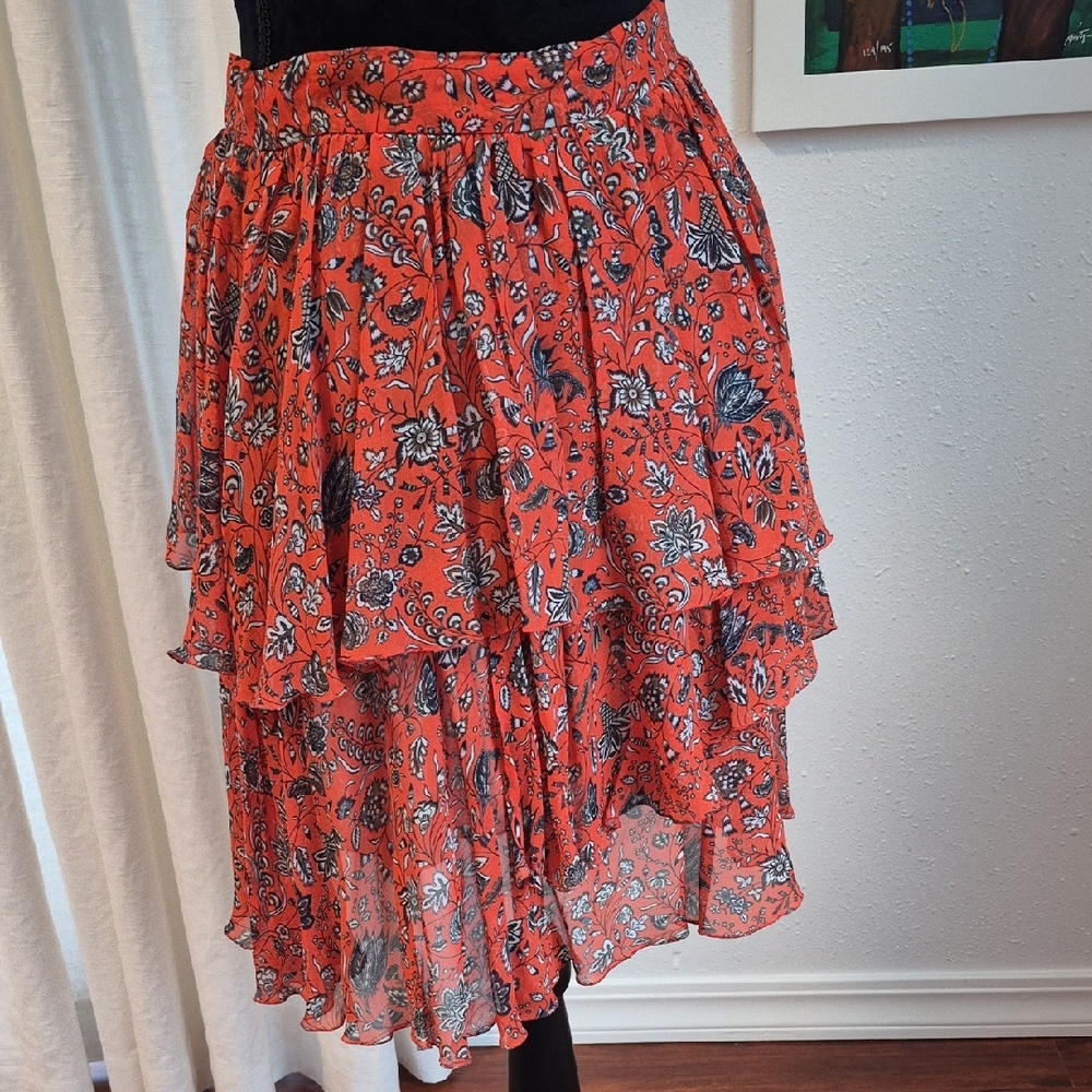 OILILY Tiered Bandana Print Sheer Skirt Small Orange